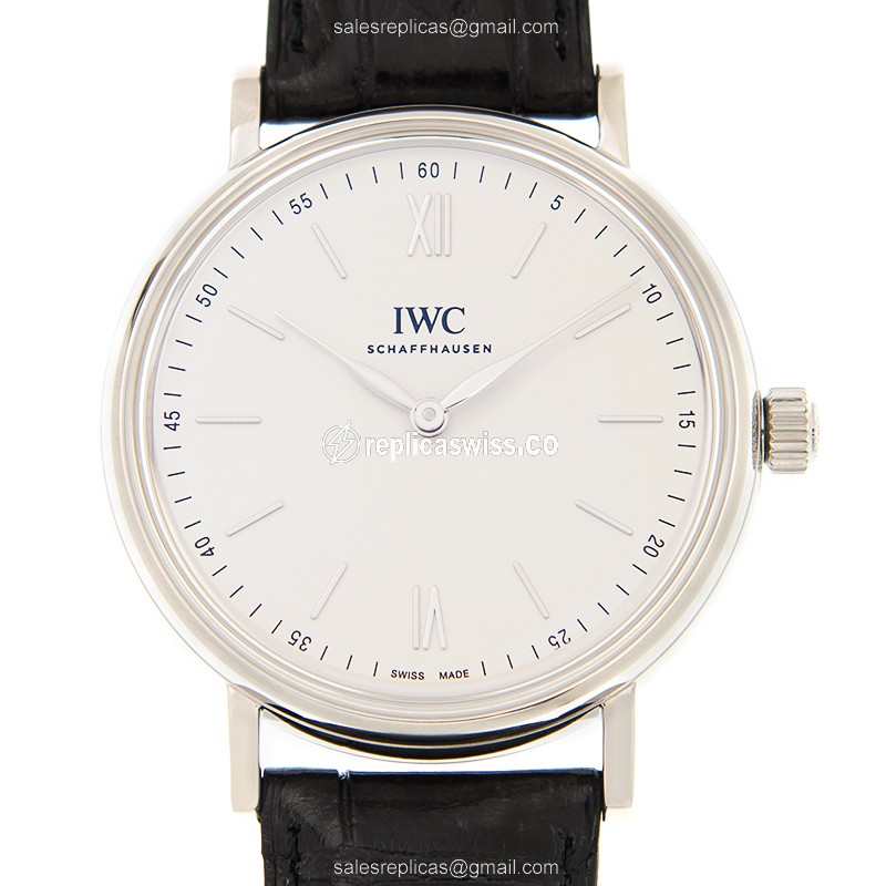IWC Portofino Replica - Manual - Stainless Steel - White Dial - Black Alligator Strap - Sapphire Crystal