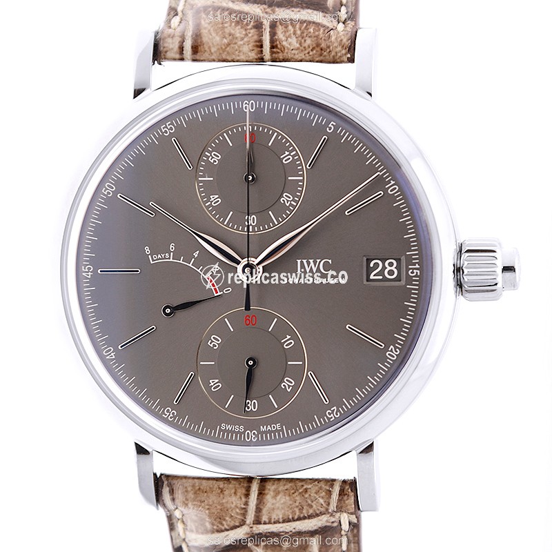 IWC Portofino Replica - Manual Wind - 18kt Gold - Gray Dial - Brown Alligator Buckle