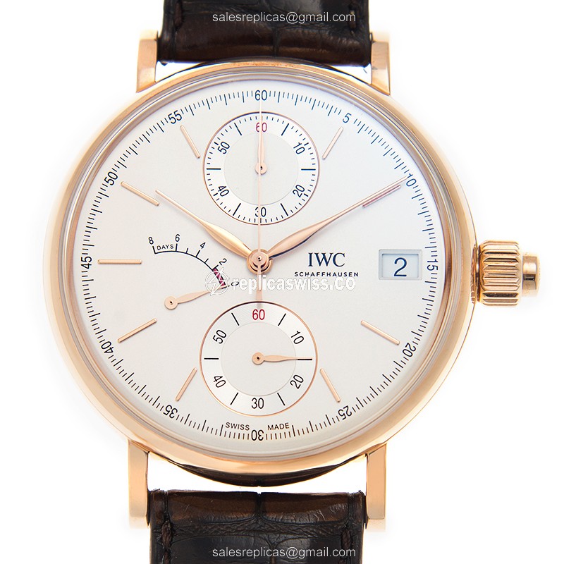 IWC Portofino Replica - Manual Wind - 18kt Rose Gold - Silver Dial - Brown Alligator Strap - Luxury Replica PORTOFINO Watch