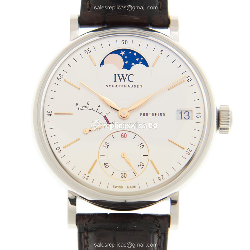 IWC Portofino Replica - Manual - Stainless Steel - White Dial - Brown Alligator Strap
