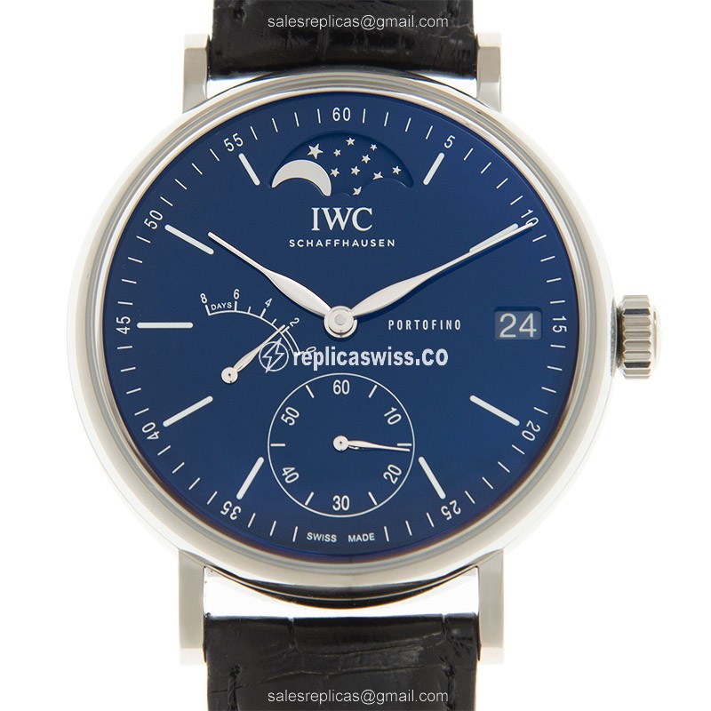 IWC Portofino Replica - Manual Wind - Steel Case - Blue Dial - Black Alligator Strap - Luxury Replica PORTOFINO Watch
