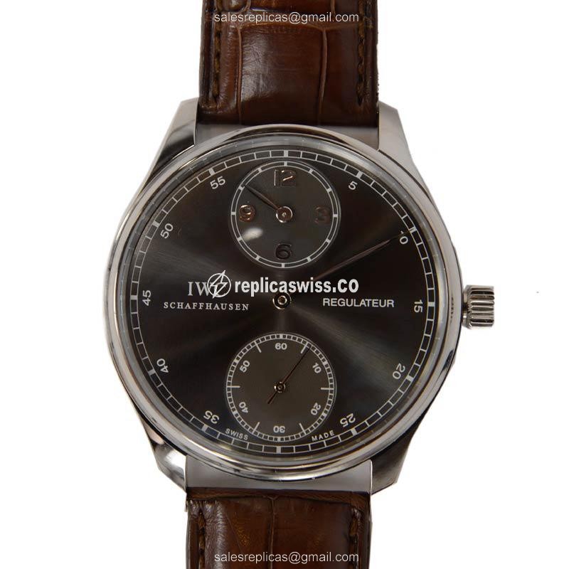 IWC Portuguese Replica - Manual - 18kt Gold - Dark Grey - Brown Alligator Buckle