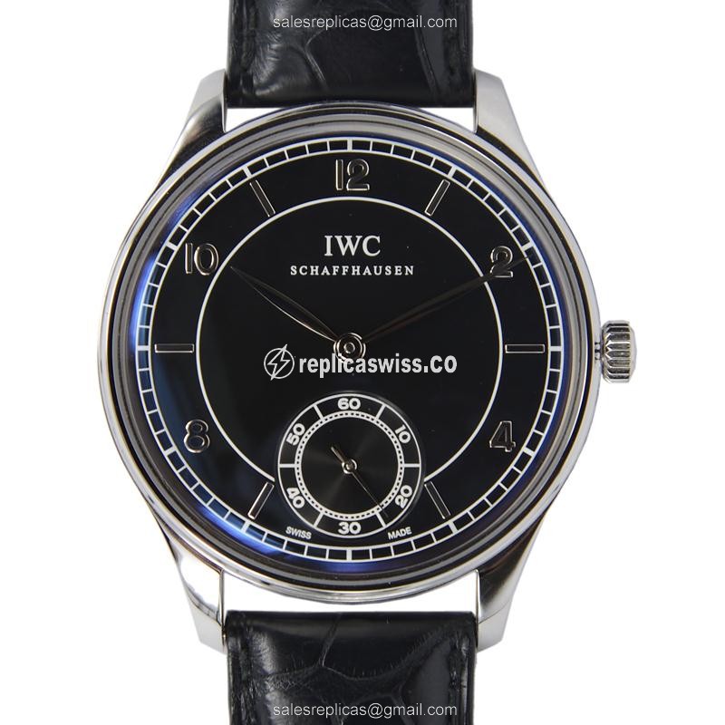 IWC Portuguese Replica - Manual Wind - Black Dial - Stainless Steel Case - Black Alligator Strap - Sapphire Crystal