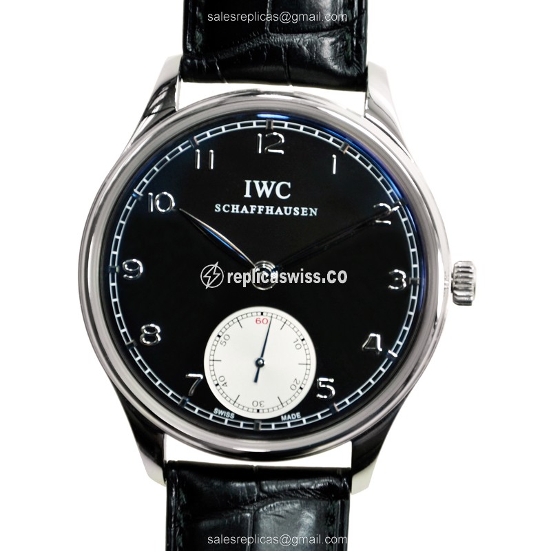 Rolex IWC Portuguese Replica - Manual - Stainless Steel - Black Dial - Buckle Clasp - Sapphire Crystal