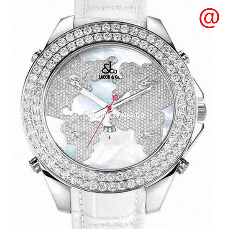Jacob & Co JC47JDCM Quartz - Silver Dial - Leather White Strap - Buckle Clasp - Luxury Jacob & Co Watch