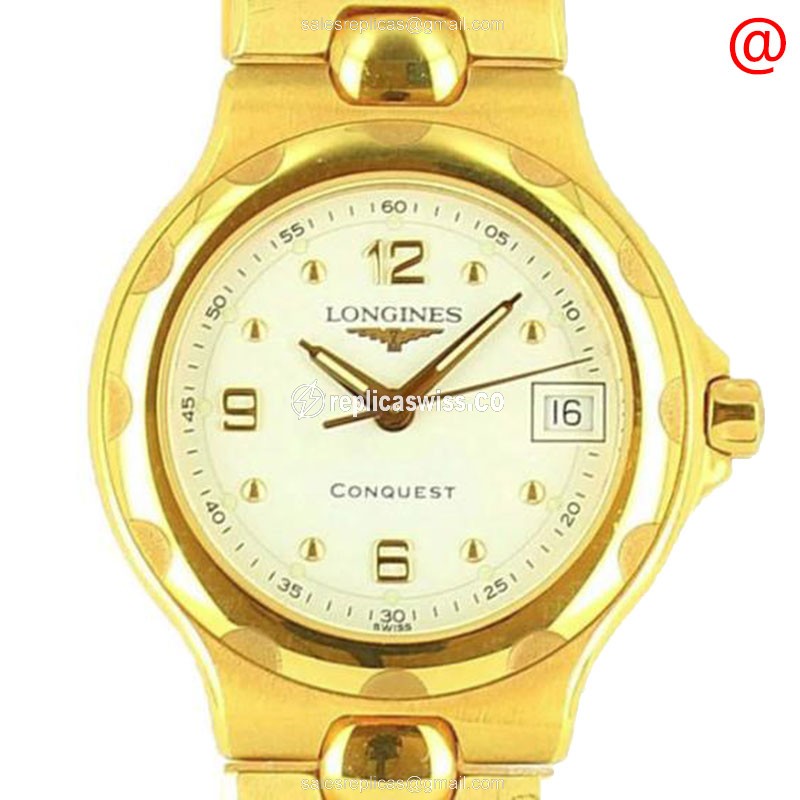 Longines Conquest Replica - Quartz - 18kt Yellow Gold - White Dial - Gold Clasp & Band