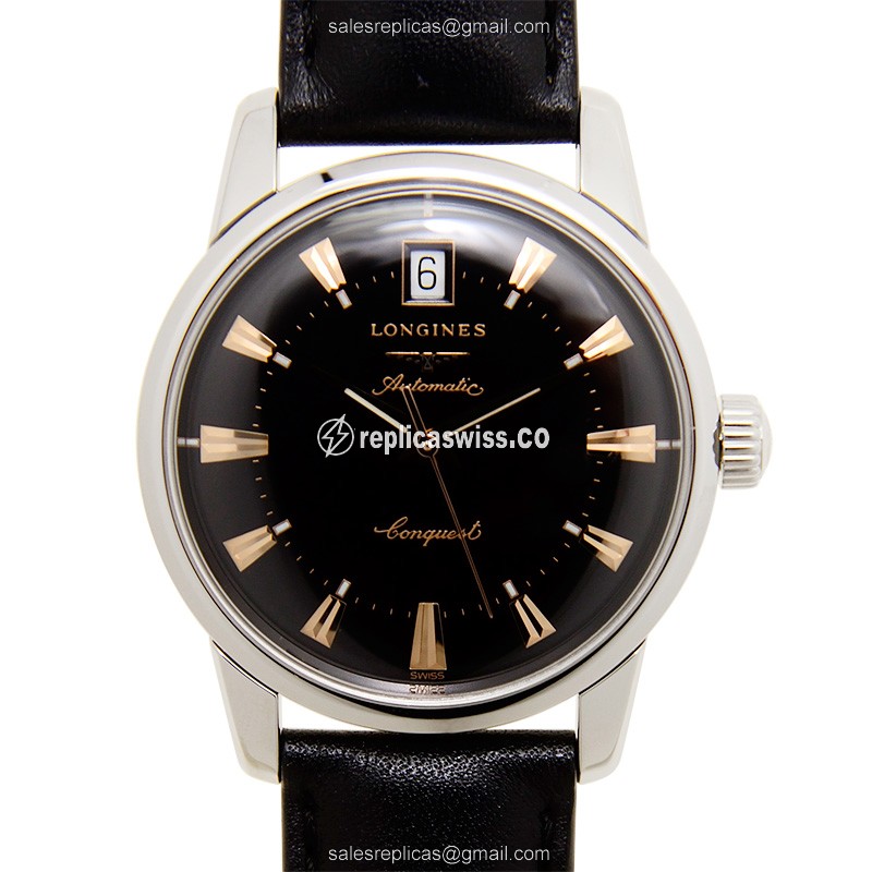 Longines Heritage Automatic Replica Watch - Steel - Black - Luxury Replica HERITAGE Watch