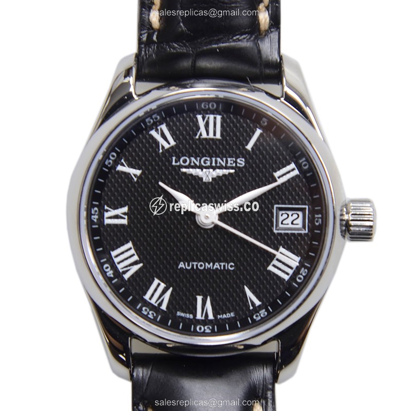 Longines L2.128.4.51.7 Replica - Automatic - Steel Case - Black Dial, Black Alligator Strap