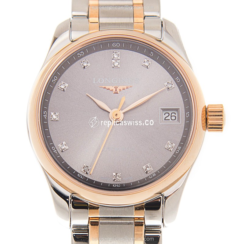 Longines L2.128.5.07.7 Replica - Automatic - 18kt Rose Gold - Steel - Gray Dial - Gold Strap