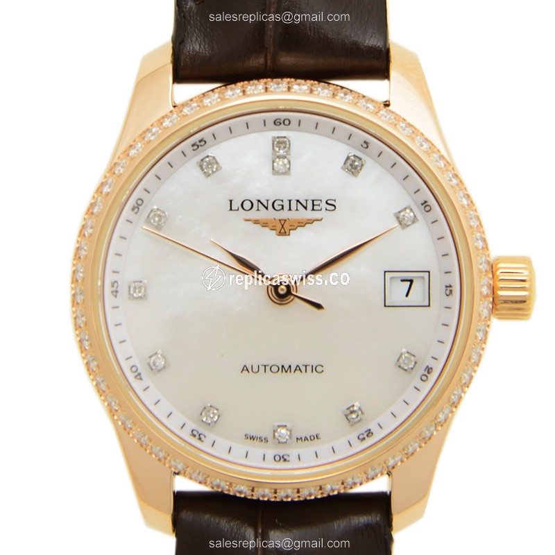 Longines L2.128.9.87.3 Replica - Automatic - 18kt Rose Gold Case - White Dial
