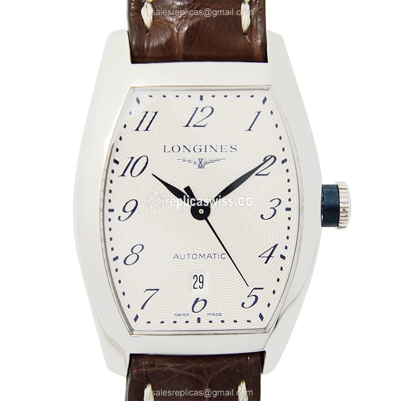 Longines EVIDENZA Replica - Automatic - Stainless Steel - White Dial, Alligator Brown Strap
