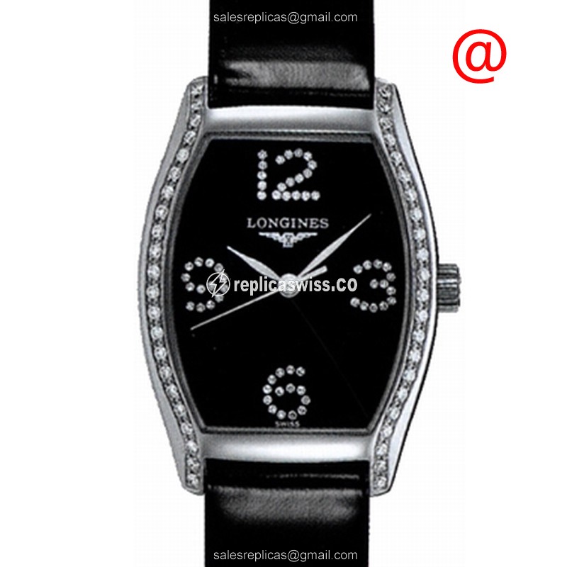 Longines EVIDENZA Quartz - Stainless Steel Case, Black Dial on Black Leather Strap - Luxury Replica EVIDENZA Watch