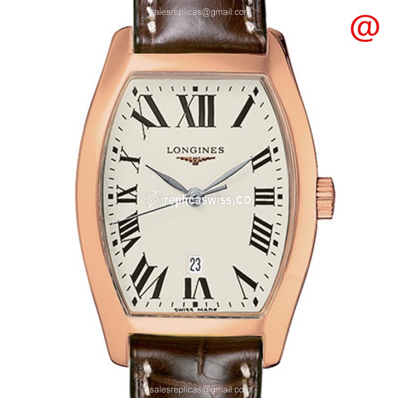 Longines EVIDENZA Replica - Quartz - 18kt Rose Gold - Silver Dial, Brown Alligator Strap - Luxury Replica EVIDENZA Watch