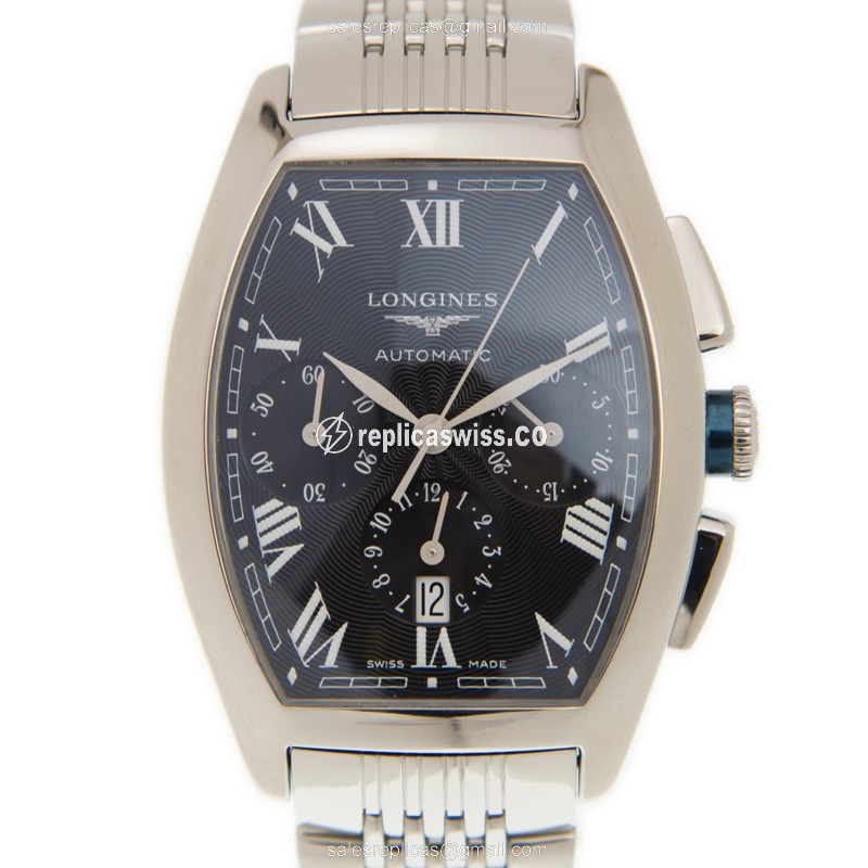 Longines EVIDENZA Replica - Automatic - Black Dial on Silver Steel Strap - Luxury Replica EVIDENZA Watch
