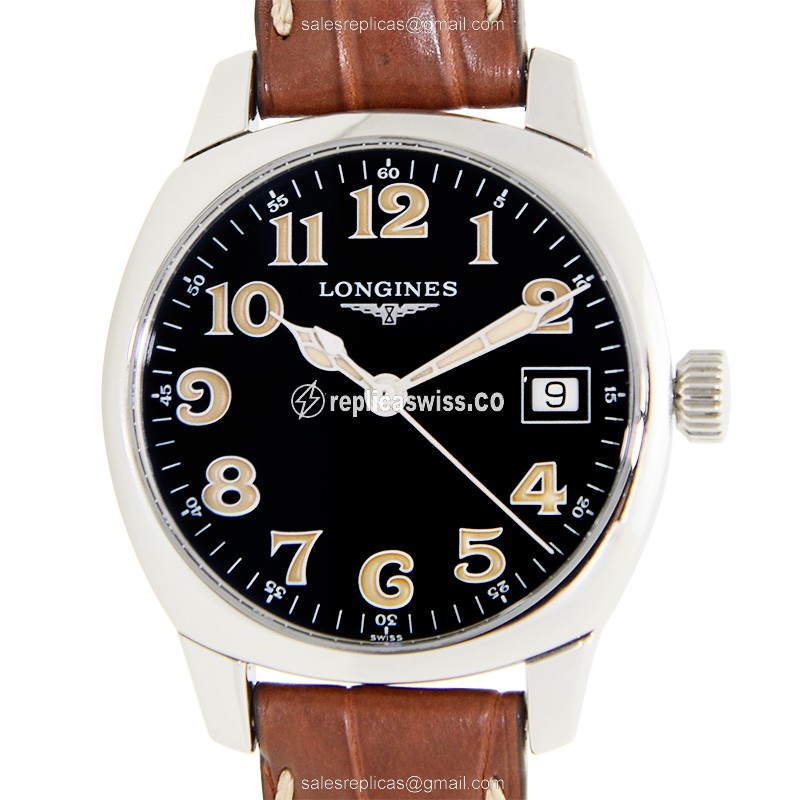 Longines Spirit Replica - Automatic - Steel Case - Black Dial - Brown Alligator Strap - Luxury Longines Replica Watch