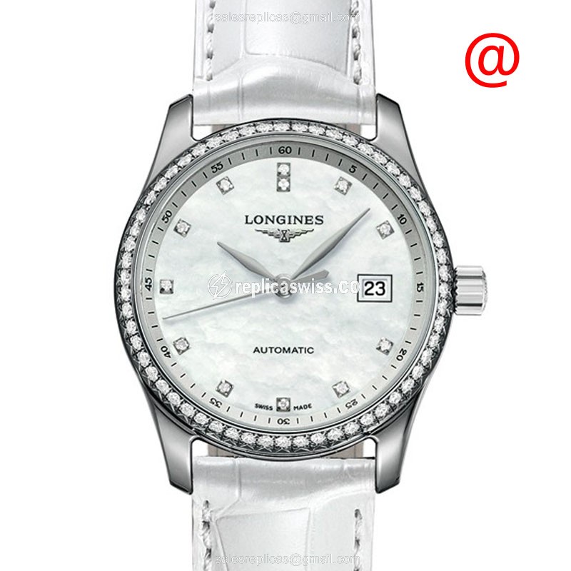 Longines Master Replica - Automatic - Stainless Steel & Diamond - White Dial, Alligator White - Luxury Replica MASTER Watch