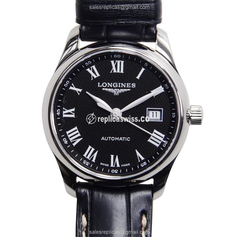 Longines Master Replica - Automatic - Steel Case - Black Dial on Black Alligator Strap