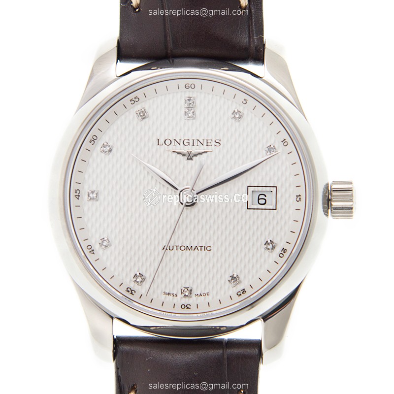 Longines Master Replica - Automatic - Stainless Steel - White Dial, Brown Alligator Strap