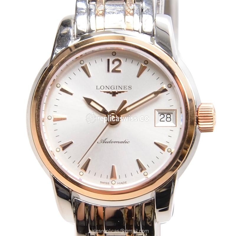Longines SAINT IMIER Automatic 18kt - Rose Gold/Steel Case | Silver Dial | Clasp - Silver Strap - Luxury Replica SAINT IMIER Watch