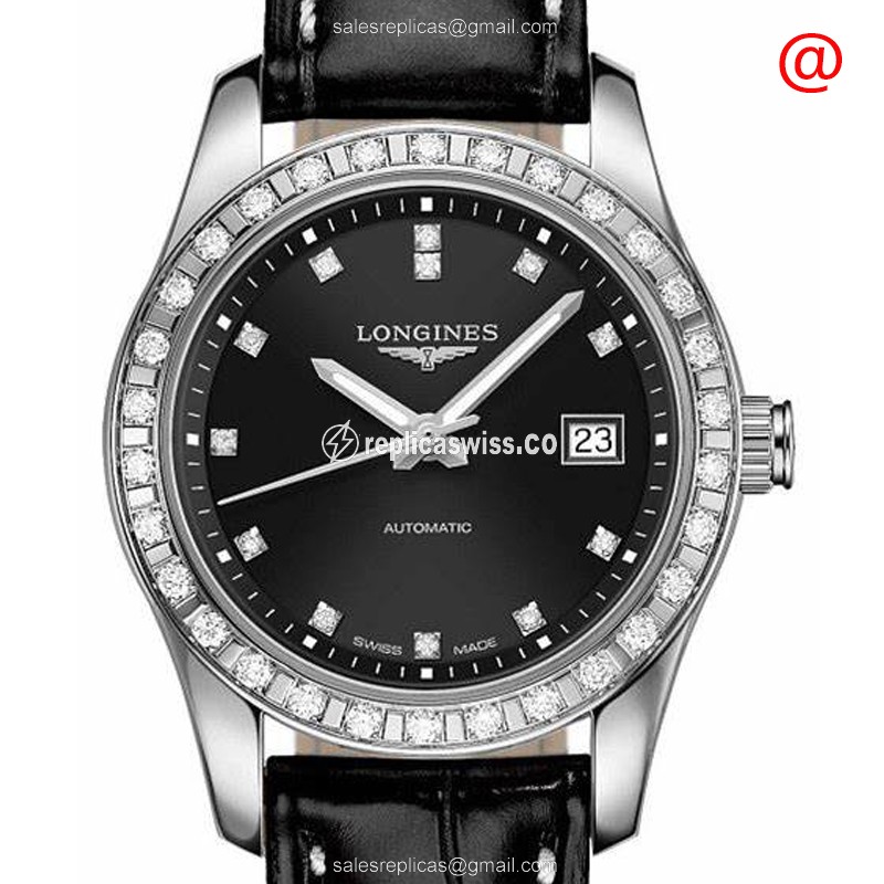 Longines Conquest Classic Replica - Automatic - Stainless Steel - Black Dial, Diamonds - Luxury Replica CONQUEST CLASSIC Watch
