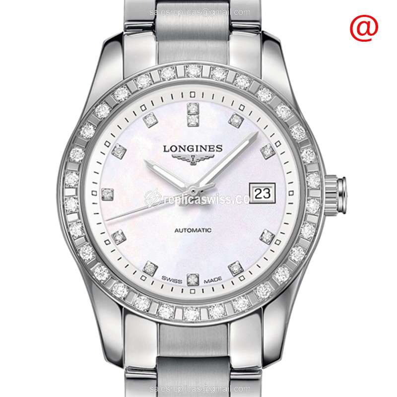 Longines Conquest Classic Replica - Automatic - Stainless Steel & Diamond - White Dial - Silver Steel Strap - Luxury Replica CONQUEST CLASSIC Watch
