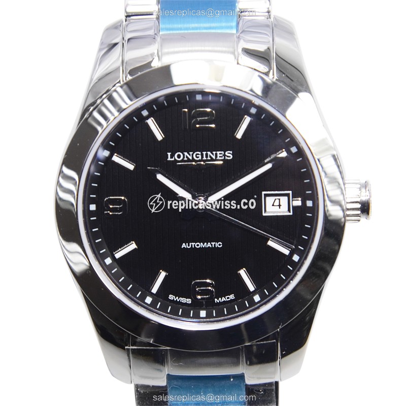Longines CONQUEST CLASSIC Replica - Automatic - Steel - Black - Silver - Clasp - Luxury Replica CONQUEST CLASSIC Watch