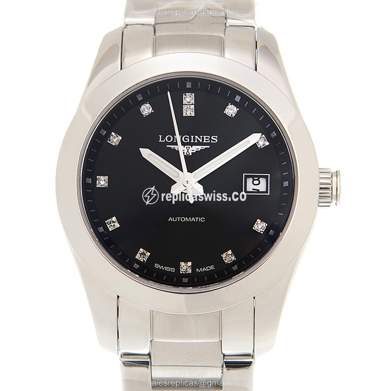 Longines Conquest Classic Replica - Automatic, Steel Case, Black Dial on Silver Strap - Luxury Replica CONQUEST CLASSIC Watch