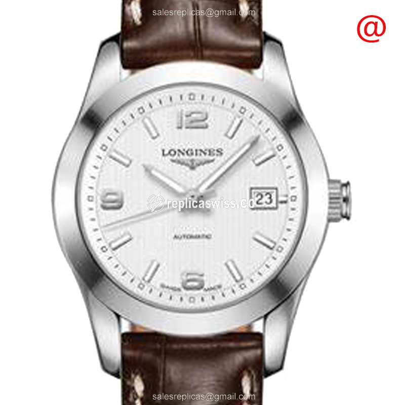 Longines Conquest Classic Replica - Automatic - Stainless Steel - Silver Dial - Brown Alligator Strap - Luxury Replica CONQUEST CLASSIC Watch