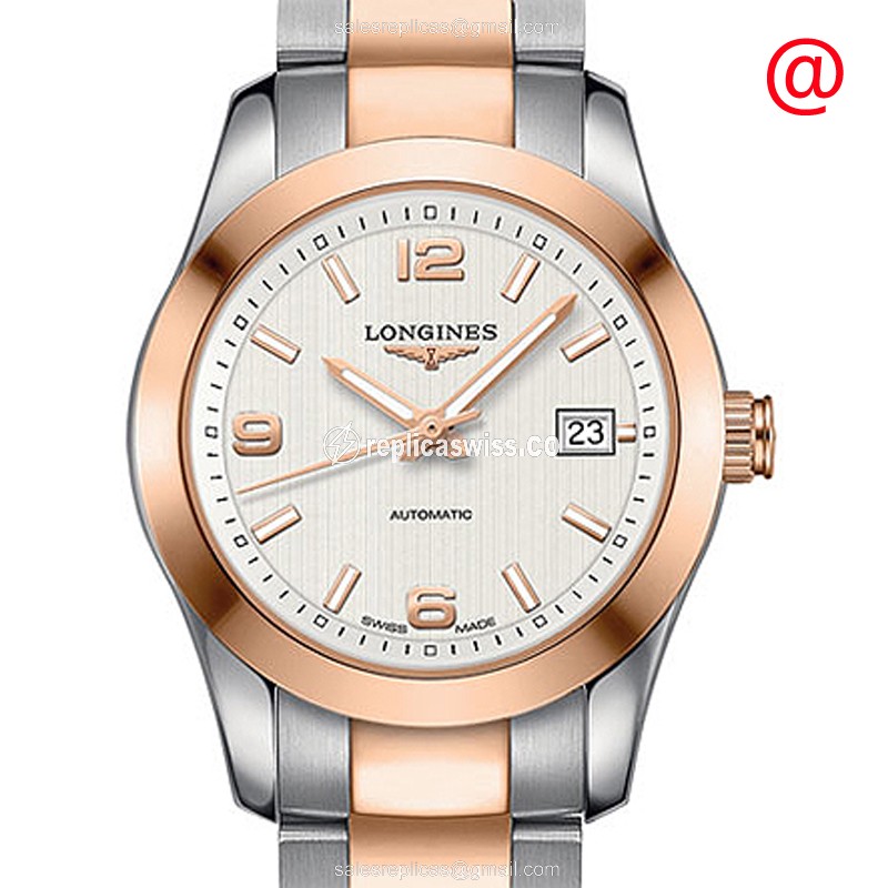 Longines Conquest Classic Replica - Automatic - 18kt Rose Gold & Steel - Silver Dial - Gold Strap - Luxury Replica CONQUEST CLASSIC Watch