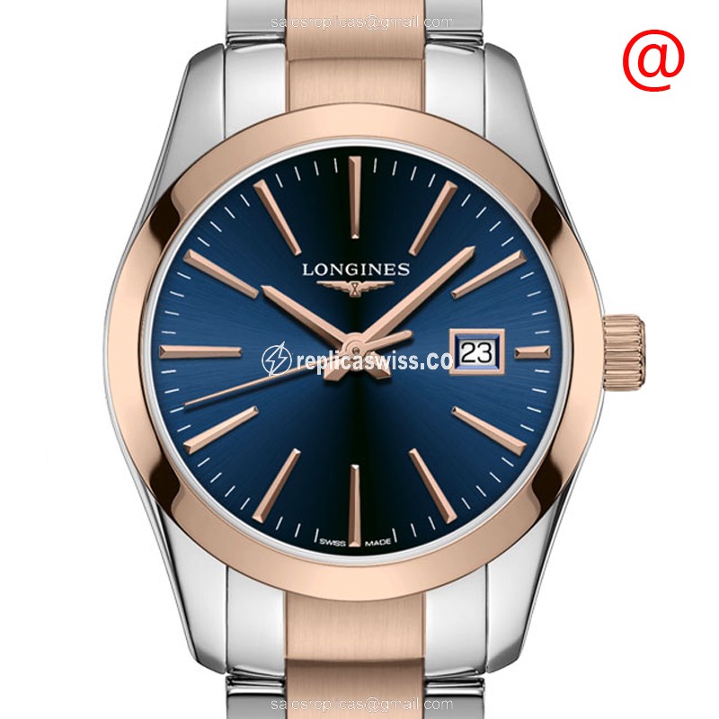 Longines CONQUEST Classic Replica - Quartz - 18kt Rose Gold & Steel Case - Blue Dial - Luxury Replica CONQUEST CLASSIC Watch