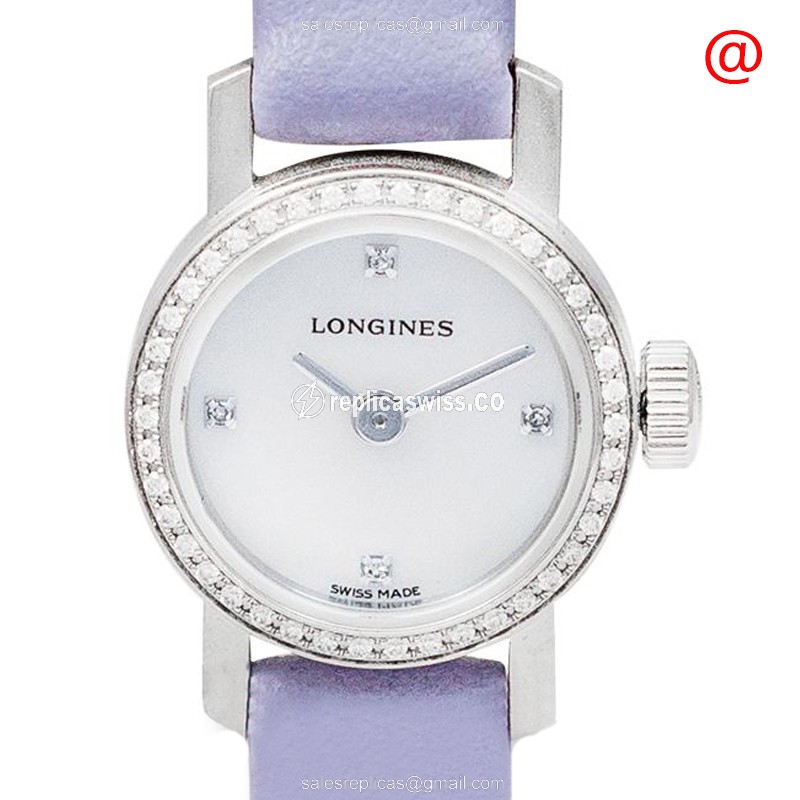 Longines L2.303.0.87.5 Replica - Automatic - Stainless Steel Case, White Dial, Diamond Bezels, Leather Strap, Buckle Clasp - Luxury Longines Watch