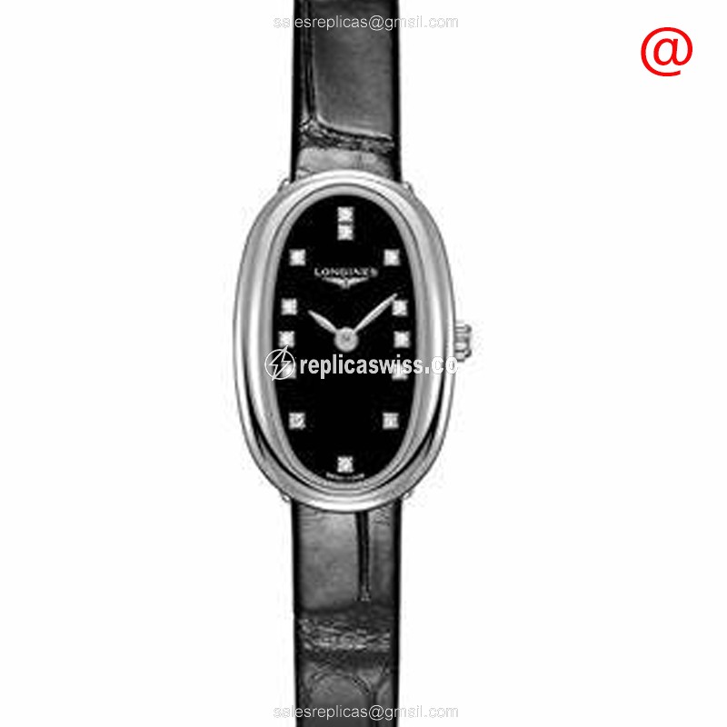 Longines Symphonette Replica - Automatic - Steel Case - Black Dial - Alligator Strap - Luxury Longines Replica Watch