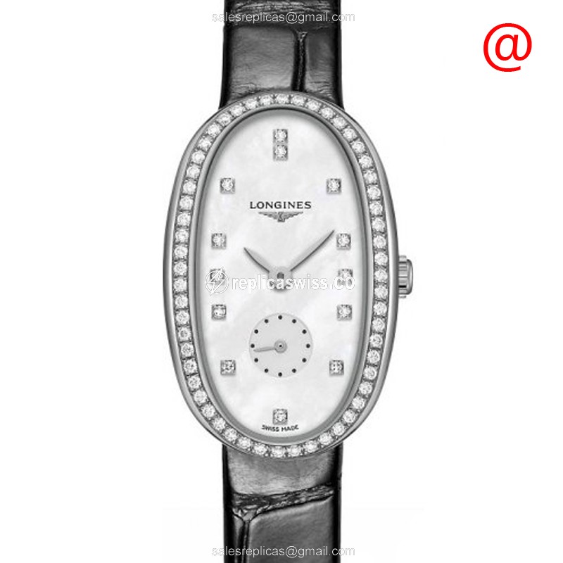 Longines Symphonette Replica - Quartz - Stainless Steel & Diamond Case - White Dial - Black Alligator Strap