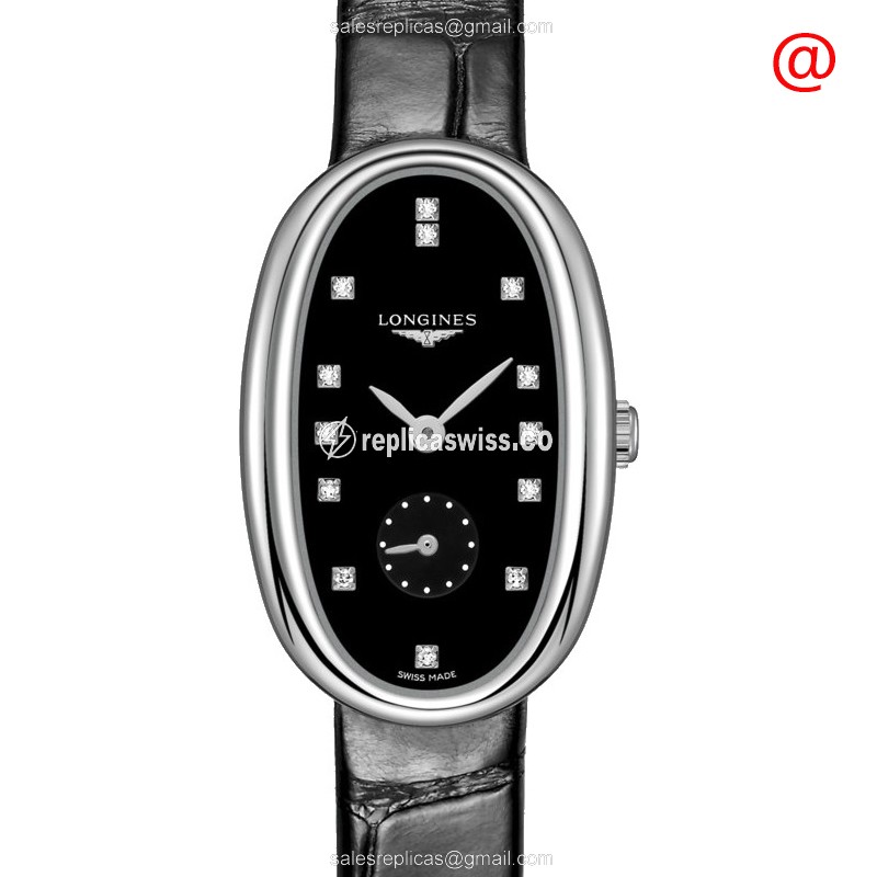 Longines Symphonette Replica - Automatic - Steel Case - Black Dial, Leather Strap - Luxury Replica SYMPHONETTE Watch