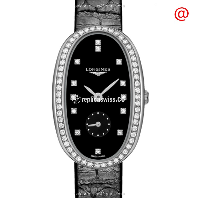 Longines Symphonette Quartz - Black Dial - Diamond - Leather Strap - Black Clasp