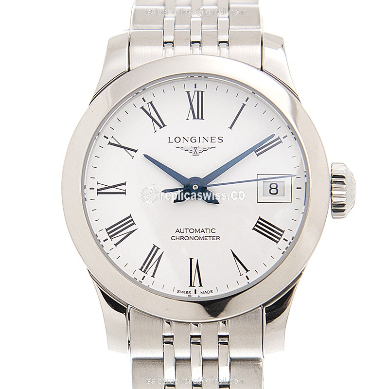 Longines Record Replica - Automatic - Stainless Steel Case - White Dial on Silver Strap - Luxury Replica RECORD Watch