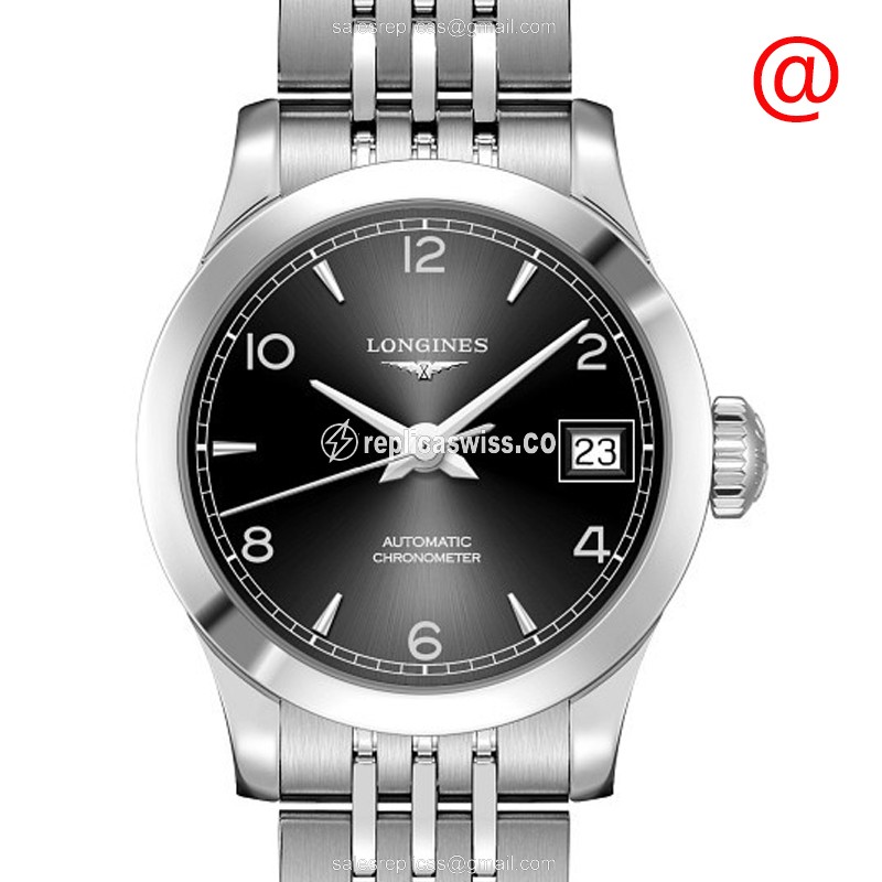 Longines RECORD Replica - Automatic - Black Dial on Silver Steel Strap - Luxury Replica RECORD Watch