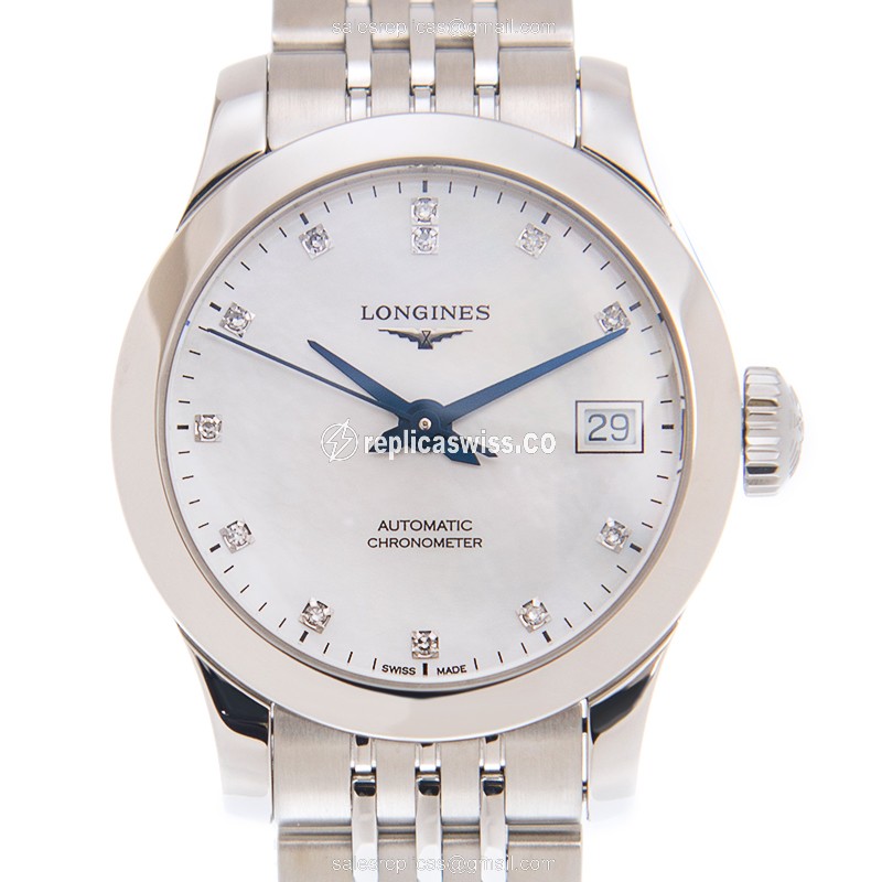 Longines Record Replica - Automatic | Steel Case | White Dial | Silver Clasp - Luxury Replica RECORD Watch