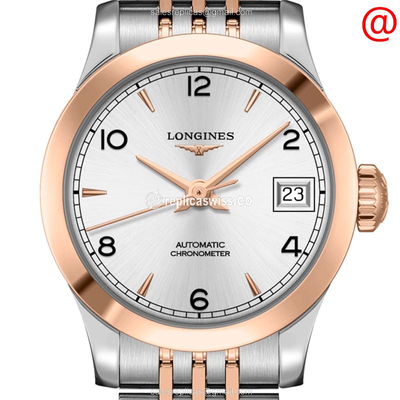 Longines RECORD Replica - Automatic - 18kt Rose Gold Case - Silver Dial, Gold Clasp