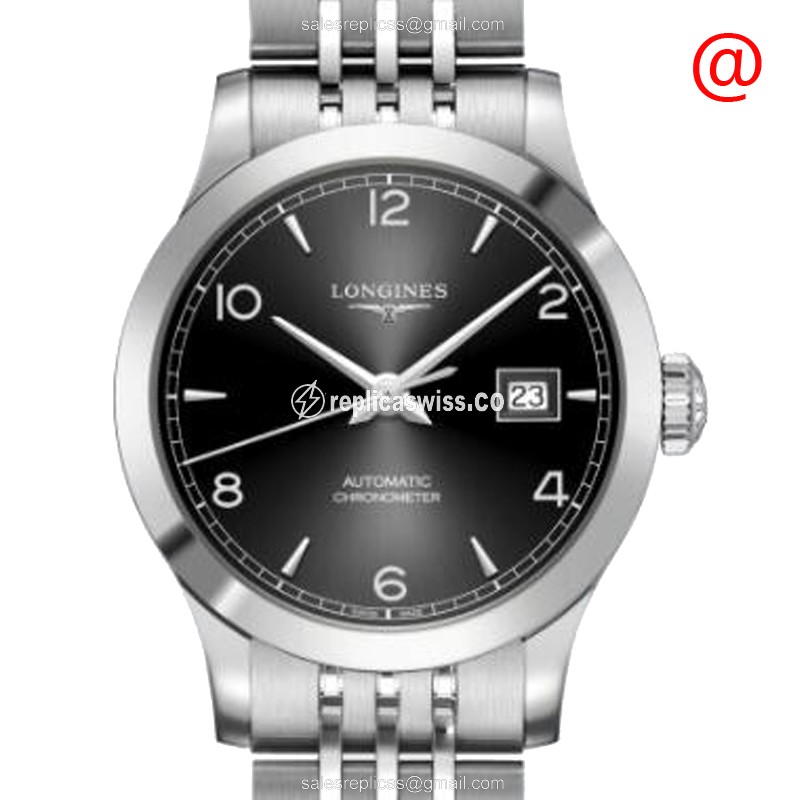 Longines RECORD Replica - Automatic - Steel Case - Black Dial - Silver Steel Strap - Luxury Longines Replica Watch