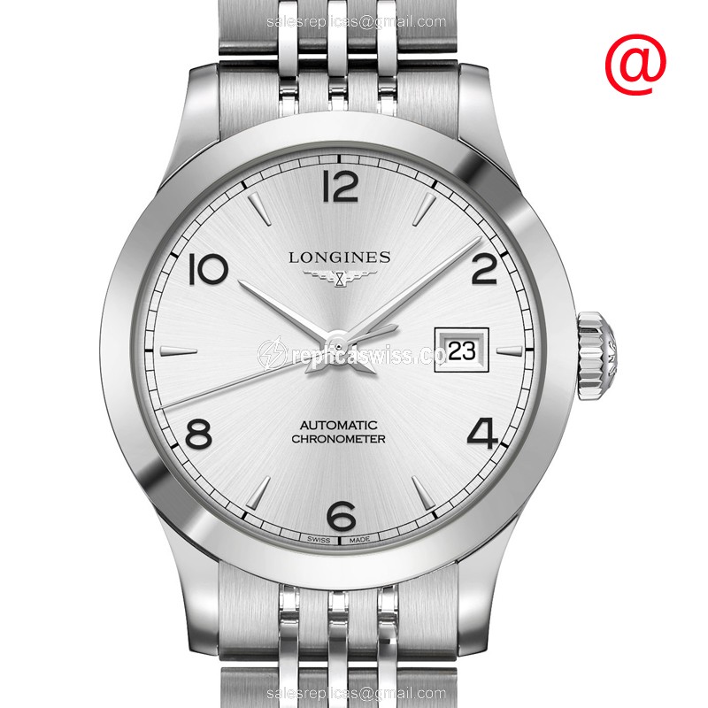 Longines RECORD Replica - Automatic - Stainless Steel Case - Silver Dial - Steel Band - Luxury Replica RECORD Watch