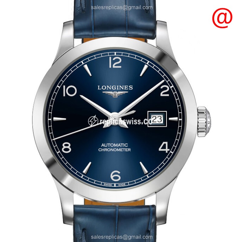 Longines RECORD Replica - Automatic - Steel - Blue Dial, Buckle Clasp, Blue Alligator Strap - Luxury Replica RECORD Watch