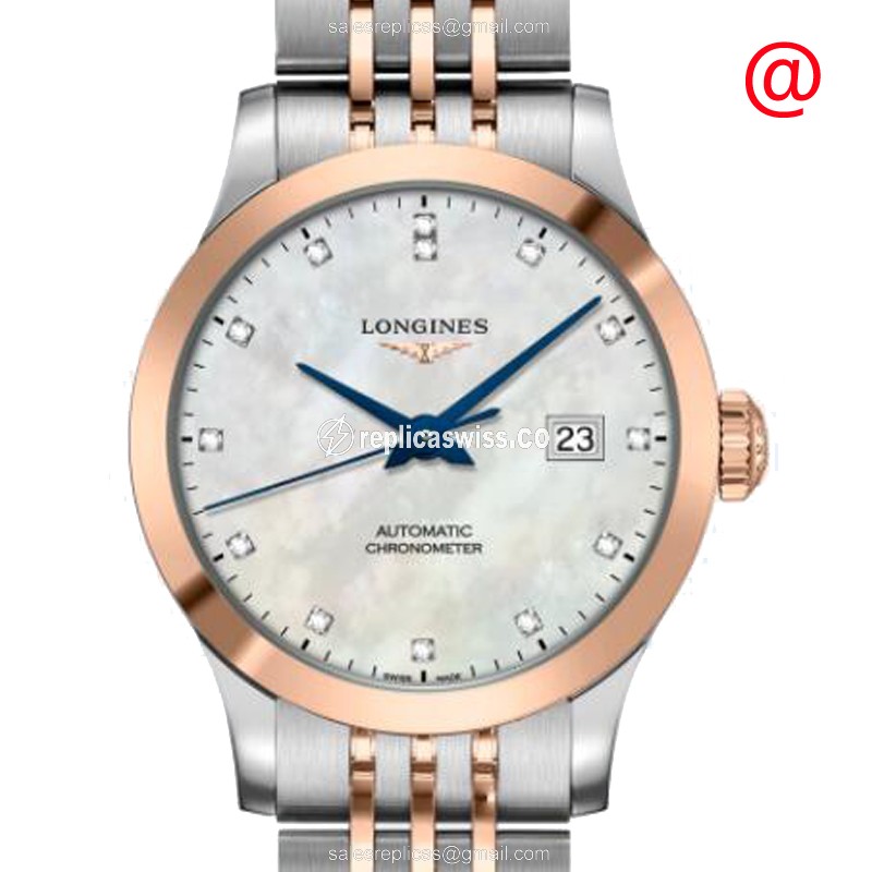 Longines RECORD Replica - Automatic - Rose Gold Case - White Dial, Silver Strap
