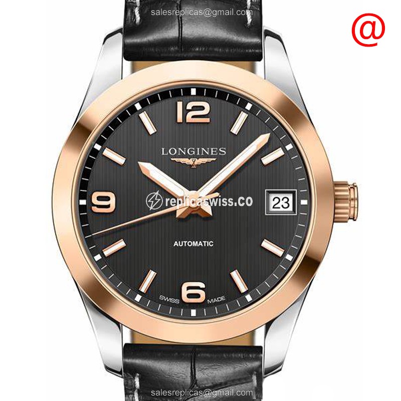 Longines Conquest Classic Replica - Automatic - Rose Gold & Steel - Black Dial, Buckle Clasp - Luxury Replica CONQUEST CLASSIC Watch