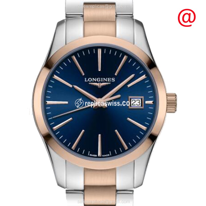 Longines CONQUEST Classic Replica - Quartz - 18kt Rose Gold Case - Blue Dial - Luxury Replica CONQUEST CLASSIC Watch