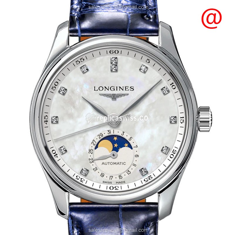 Longines L2.409.4.87.0 Replica - Automatic - Steel Case - White Dial - Blue Alligator Strap - Luxury Replica MASTER Watch
