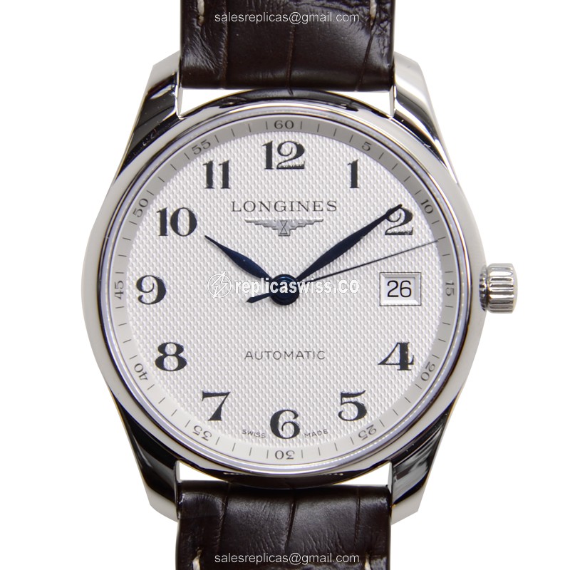 Longines Master Replica - Automatic - Silver Dial - Steel Case - Brown Alligator Strap