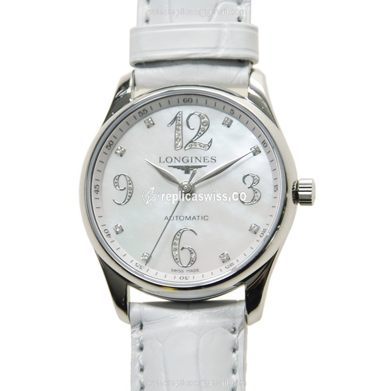 Longines L2.518.4.88.2 Replica - Automatic - Steel Case - White Dial, Alligator Strap