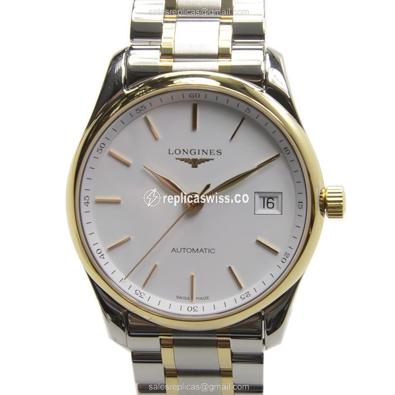 Longines L2.518.5.12.7 Replica - Automatic - 18kt Gold & Steel - White Dial, Silver Clasp