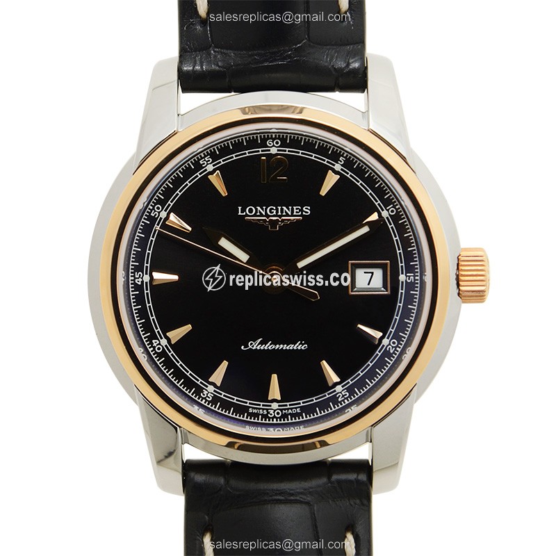 Longines L2.563.5.59.3 Replica - SAINT IMIER Auto - 18kt Rose/Steel Case, Black Dial
